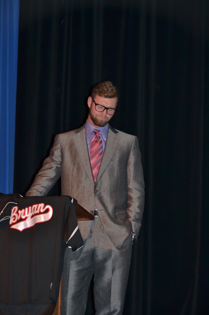 Senior pitcher Kenny Knudsen picks for his team during the draft / Photo by Kat Frazier