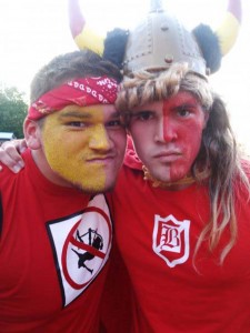Junior Bryan Boling and Sophomore Justin Morton display their Lion pride at last years soccer game between the Bryan and Covenant.