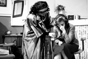 Truvy (Molly Gehring) comforts M'Lynn (Alexis Landry) in 'Steel Magnolias'.  Photo courtesy of Maddie Doucet.