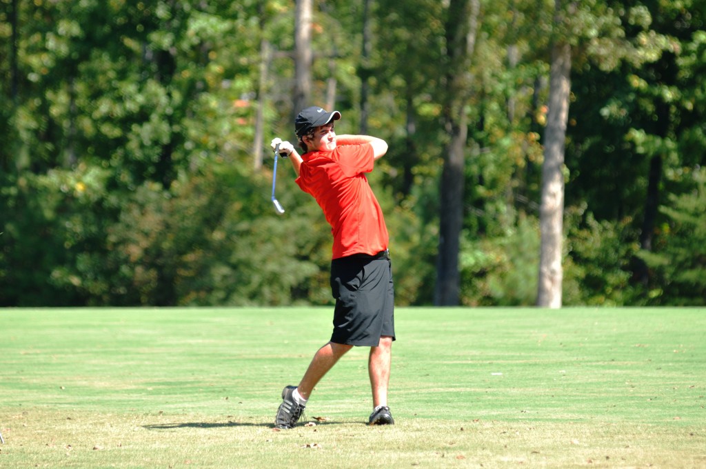 Freshman Jonathan Randolph takes a swing during the two-team conference against Covenant on Saturday/Triangle photo by Lana Douglas.