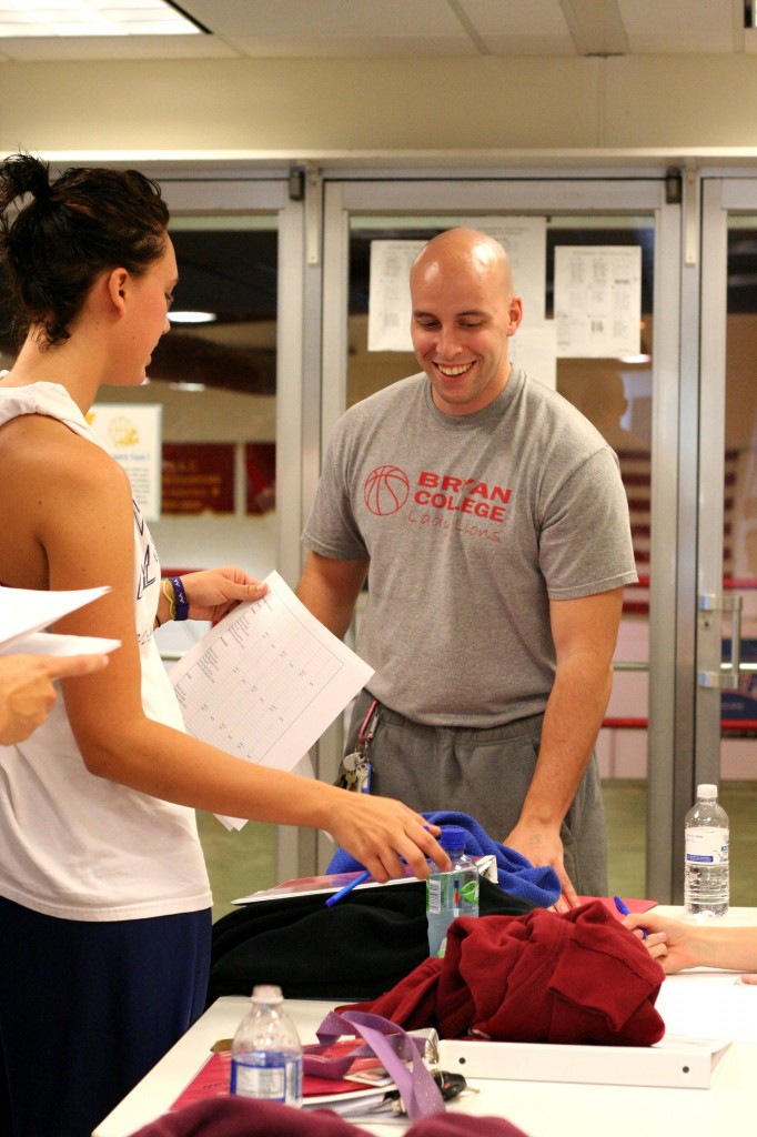 Women's Basketball Coach Christian Papp (right) with sophomore forward Morgan Burnette./ Triangle Photo by Lana Douglas.