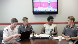 Members of the Sports Reporting class (left to right): Dean Hoare, Dan Branley, Kat Frazier and Josh Oldroyd discussed a wide variety of sports topics during the Oct. 10 installment of BC SPORTS TALK.
